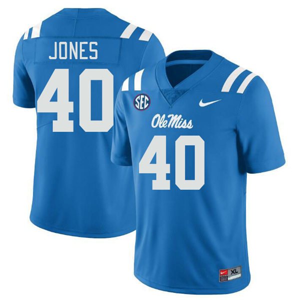 Mens Youth Ole Miss Rebels #40 Matt Jones 2023 Powder Blue College Football Game Jersey