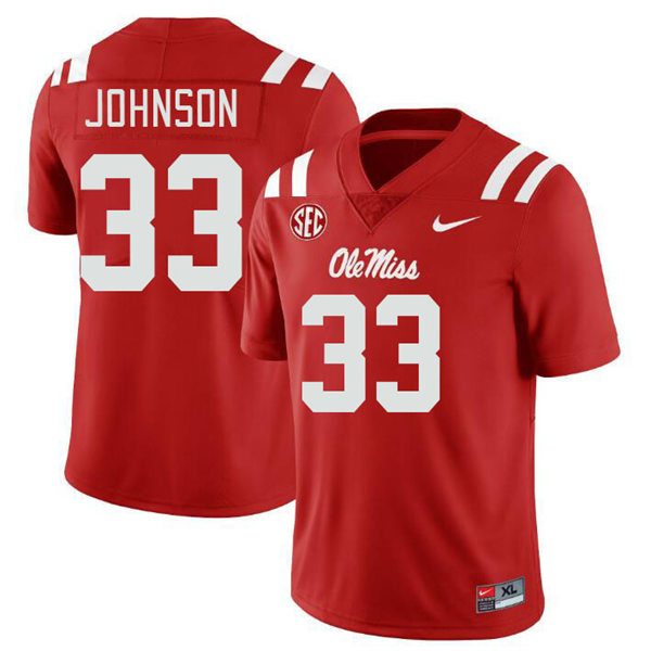 Mens Youth Ole Miss Rebels #33 Antione Johnson 2023 Red College Football Game Jersey
