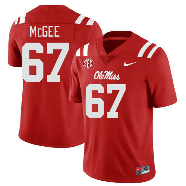Mens Youth Ole Miss Rebels #67 Quincy McGee 2023 Red College Football Game Jersey