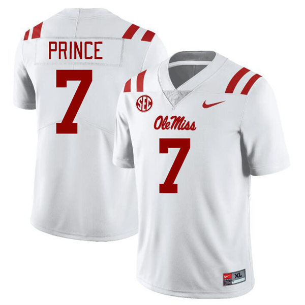Mens Youth Ole Miss Rebels #7 Deantre Prince 2023 White College Football Game Jersey