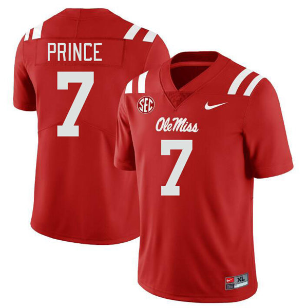 Mens Youth Ole Miss Rebels #7 Deantre Prince 2023 Red College Football Game Jersey