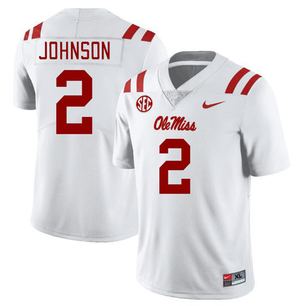 Mens Youth Ole Miss Rebels #2 Cedric Johnson 2023 White College Football Game Jersey