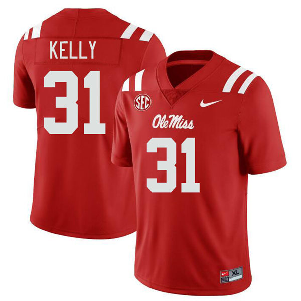 Mens Youth Ole Miss Rebels #31 Torian Kelly 2023 Red College Football Game Jersey