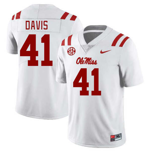 Mens Youth Ole Miss Rebels #41 Caden Davis 2023 White College Football Game Jersey