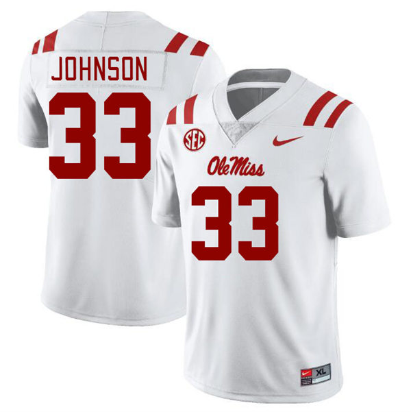 Mens Youth Ole Miss Rebels #33 Antione Johnson 2023 White College Football Game Jersey