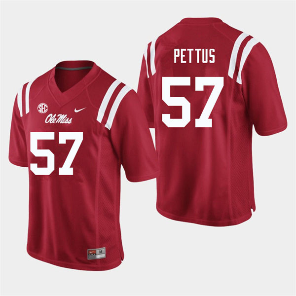 Mens Youth Ole Miss Rebels #57 Micah Pettus 2023 Red College Football Game Jersey