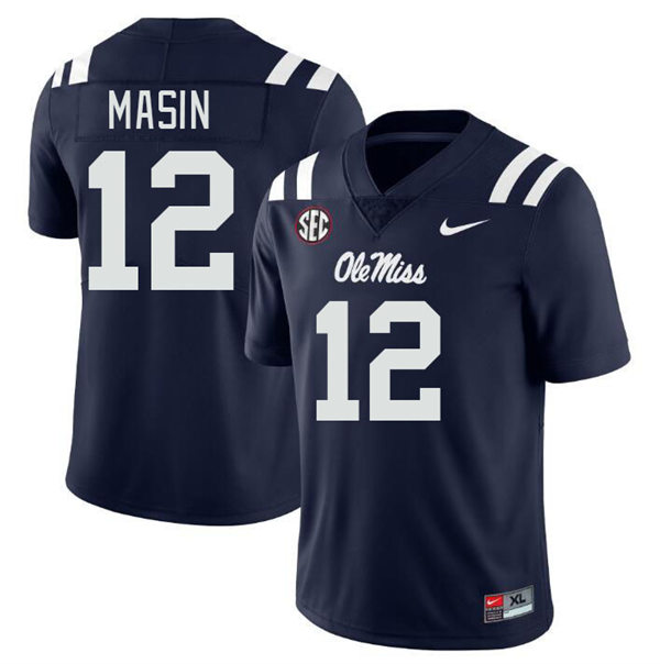 Mens Youth Ole Miss Rebels #12 Fraser Masin 2023 Navy College Football Game Jersey