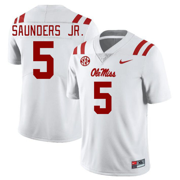 Mens Youth Ole Miss Rebels #5 John Saunders Jr. 2023 White College Football Game Jersey