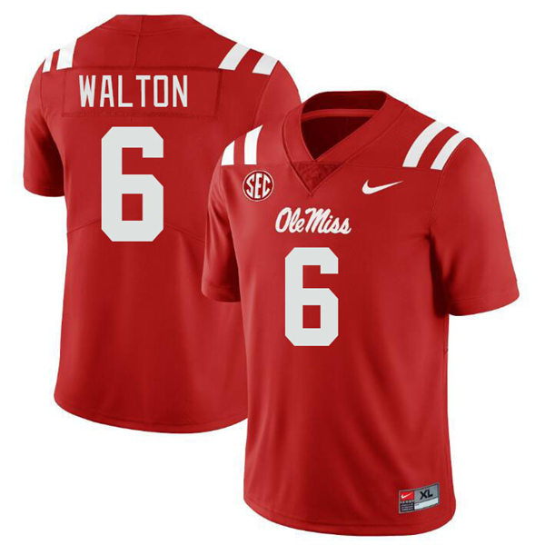 Mens Youth Ole Miss Rebels #6 Zamari Walton 2023 Red College Football Game Jersey