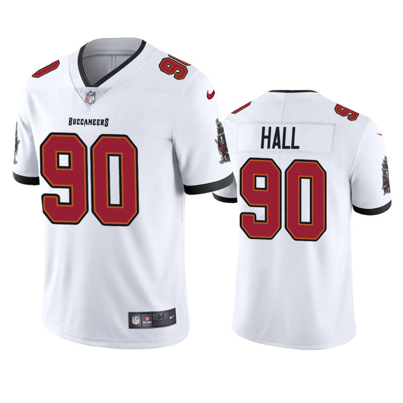 Mens Tampa Bay Buccaneers #90 Logan Hall Nike Away White Vapor Limited Player Jersey