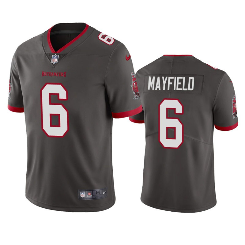 Mens Tampa Bay Buccaneers #6 Baker Mayfield Nike Pewter Alternate Vapor Limited Player Jersey