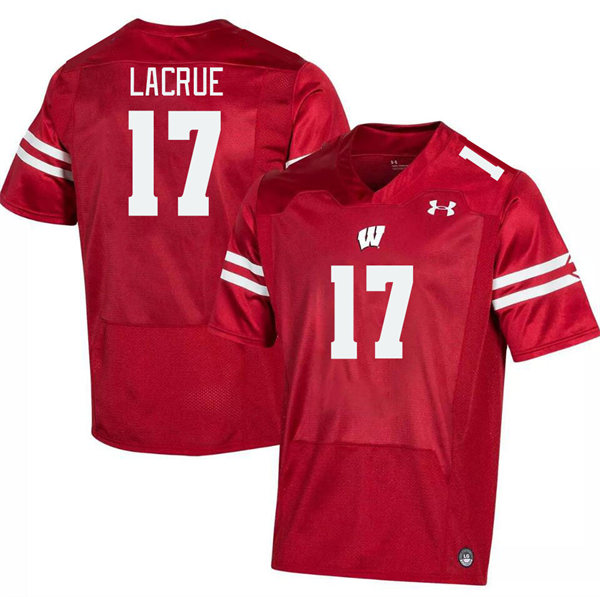 Mens Youth Wisconsin Badgers #17 Cole LaCrue 2023 Red College Football Game Jersey (1)