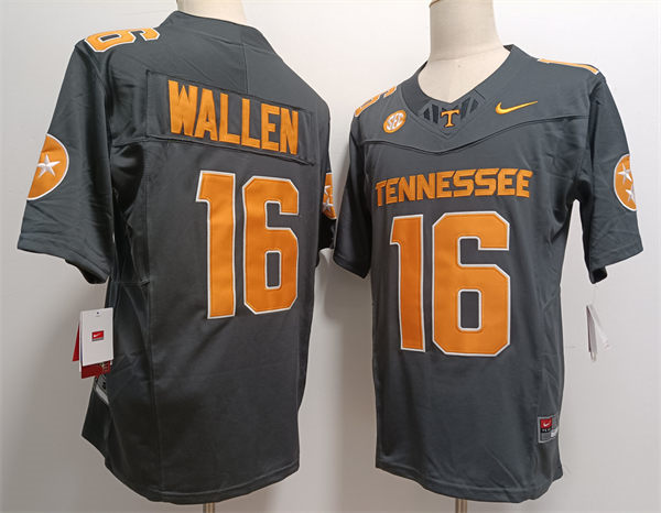 Mens Tennessee Volunteers #16 Morgan Wallen 2024 SMOKEY GREY Football Game Jersey