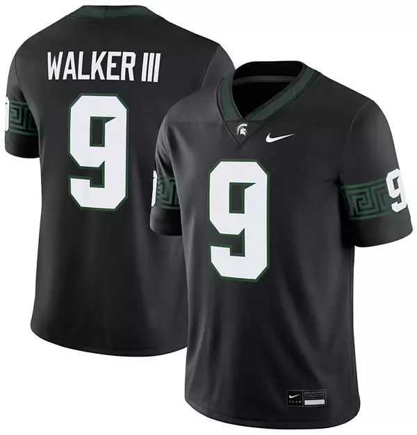 Mens Michigan State Spartans #9 Kenneth Walker III 2024 Black Alternate Football Game Jersey