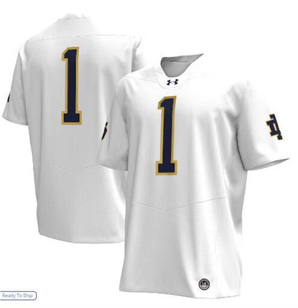 Mens Notre Dame Fighting Irish #1 Jaden Greathouse 2024 White Football Game Jersey