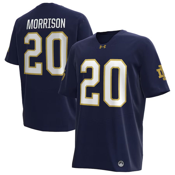 Mens Notre Dame Fighting Irish #20 Benjamin Morrison 2024 Navy With Name Player Football Jersey