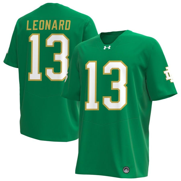 Mens Notre Dame Fighting Irish #13 Riley Leonard 2024 Green Alternate With Name Player Football Jersey