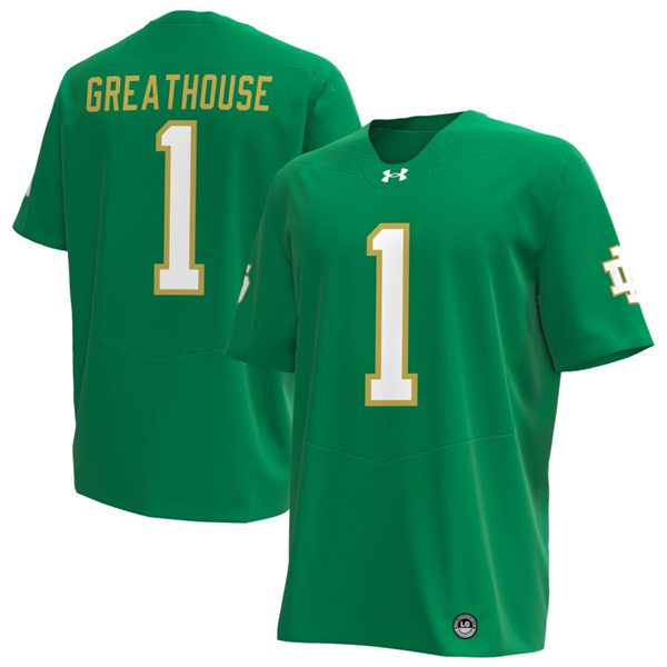 Mens Notre Dame Fighting Irish #1 Jaden Greathouse 2024 Green Alternate With Name Player Football Jersey