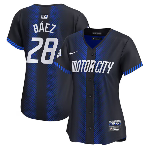 Womens Detroit Tigers #28 Javier Baez Nike Navy 2024 City Connect Limited Jersey