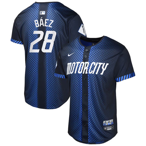 Youth Detroit Tigers #28 Javier Baez Nike Navy 2024 City Connect Limited Jersey