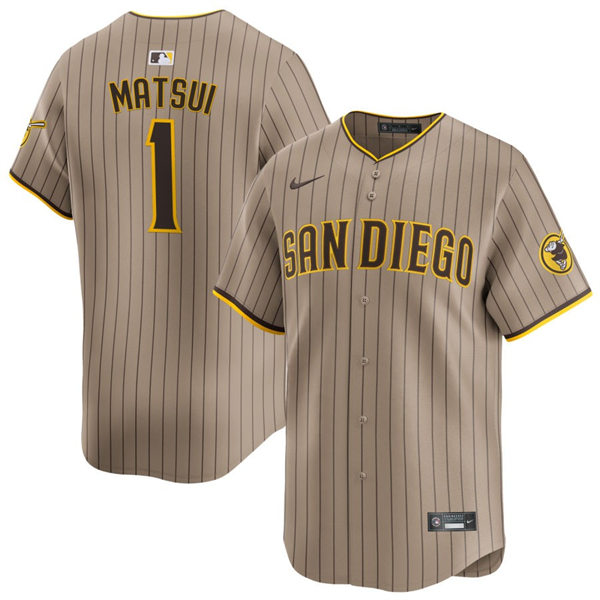 Mens San Diego Padres #1 Yuki Matsui Nike Alternate Khaki Limited Jersey