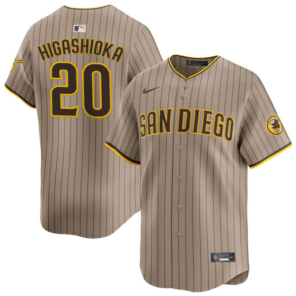 Mens San Diego Padres #20 Kyle Higashioka Nike Alternate Khaki Limited Jersey