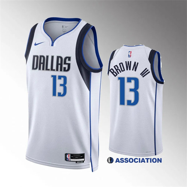 Mens Dallas Mavericks #13 Greg Brown III Nike White Association Edition Jersey