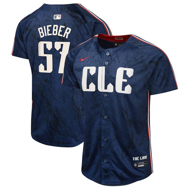 Youth Cleveland Guardians #57 Shane Bieber Navy Nike 2024 City Connect Limited Jersey