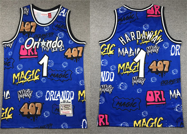 Men's Orlando Magic #1 Penny Hardaway 1994-95 Mitchell&Ness Graffiti Jersey Blue