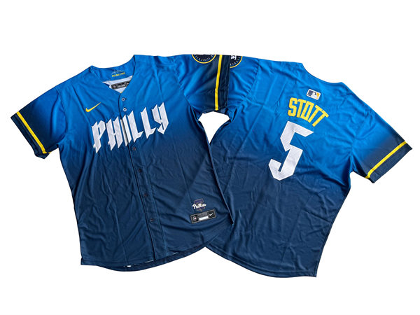 Mens Philadelphia Phillies #5 Bryson Stott Nike Blue 2024 City Connect Limited Player Jersey