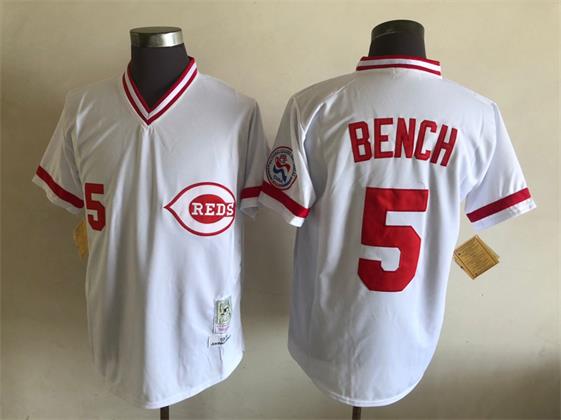 Men's Cincinnati Reds #5 Johnny Bench 1976 White Pullover Jersey