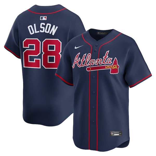 Mens Atlanta Braves #28 Matt Olson Nike 2024 Navy Red Alternate Limited Player Jersey