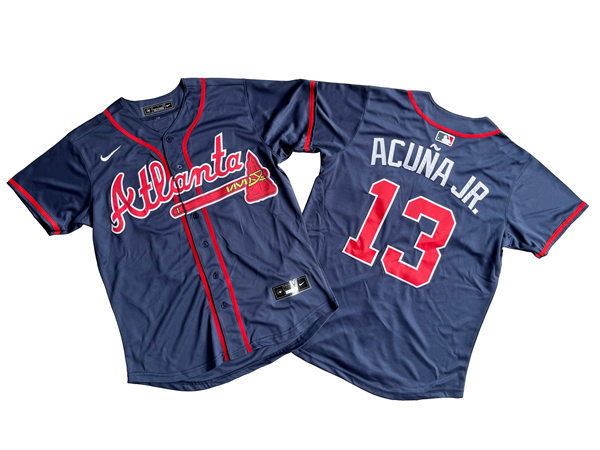 Mens Atlanta Braves #13 Ronald Acuna Jr. Nike 2024 Navy Red Alternate Limited Player Jersey