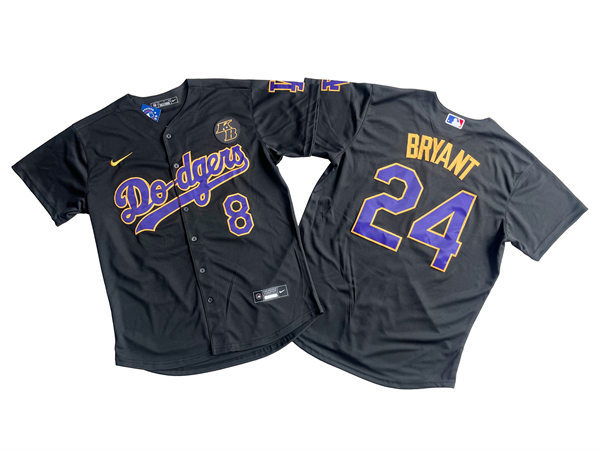 Mens Los Angeles Dodgers #8 Front #24 Back Kobe Bryant Nike Black Baseball Limited Jersey