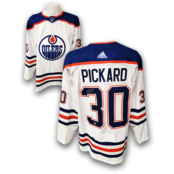 Men's Edmonton Oilers #30 Calvin Pickard adidas Away White Jersey