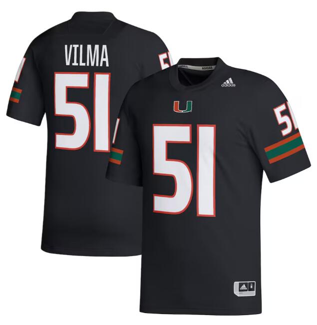 Mens Youth Miami Hurricanes #51 Jonathan Vilma Adidas Black College football Game Jersey