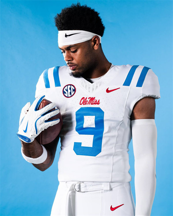 Men's Youth Ole Miss Rebels Custom Nike 2024 White Blue College Football Game Jersey