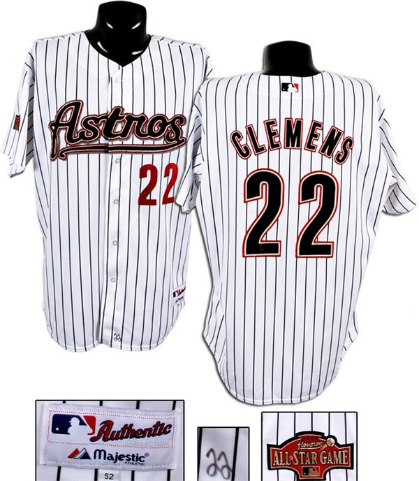 Mens Houston Astros #22 Roger Clemens 2004 White Pinstripe Game-Issued Throwback Jersey