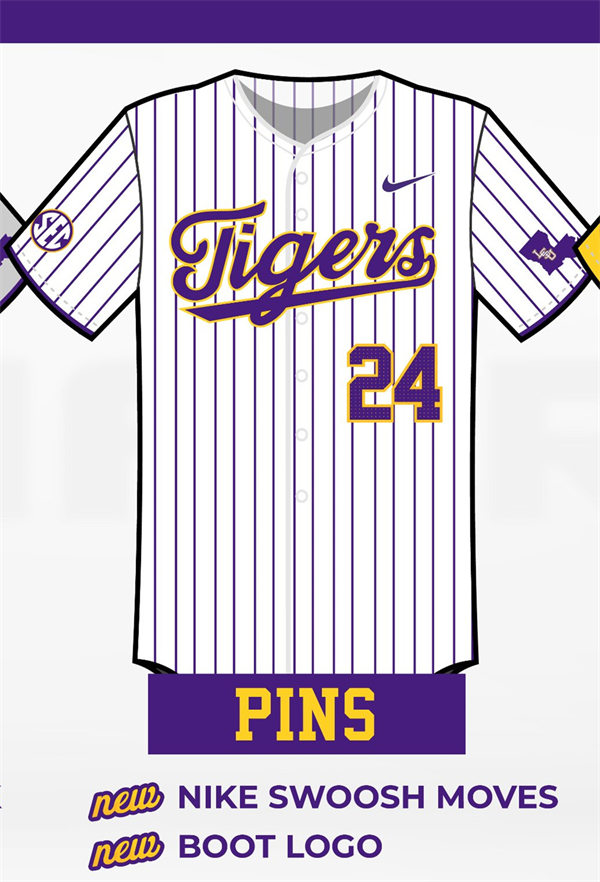 Mens Youth LSU Tigers Custom Nike 2024 White Pinstripe Baseball Game Jersey