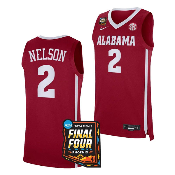 Mens Youth Alabama Crimson Tide #2 Grant Nelson Nike Crimson College Basketball 2024 Final Four Game Jersey