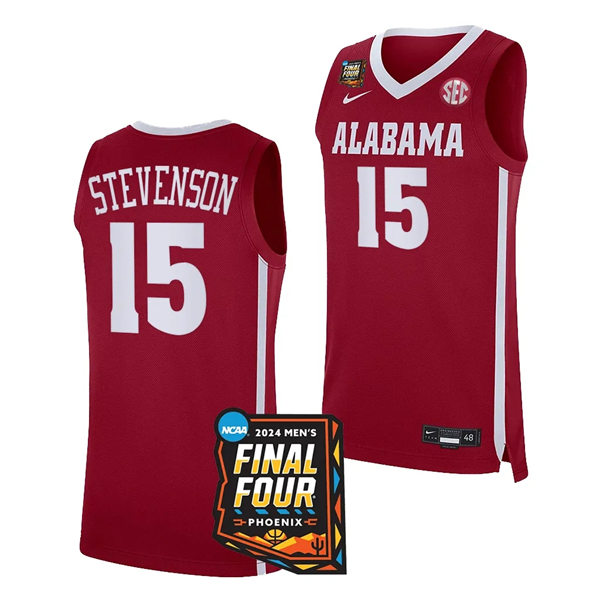 Mens Youth Alabama Crimson Tide #15 Jarin Stevenson Nike Crimson College Basketball 2024 Final Four Game Jersey