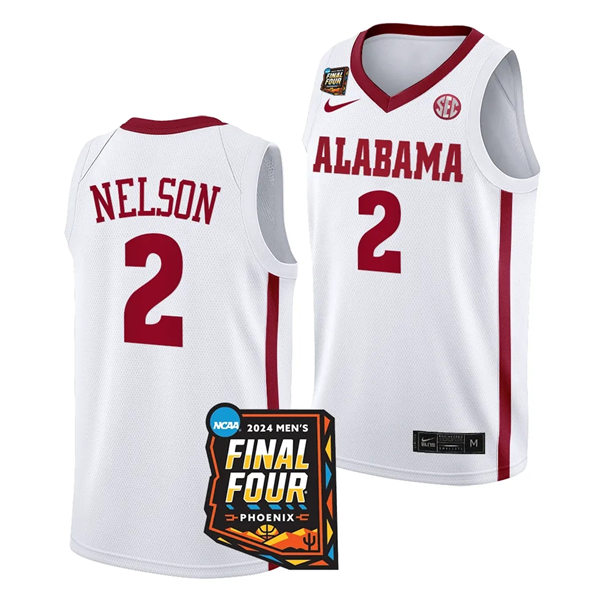 Mens Youth Alabama Crimson Tide #2 Grant Nelson Nike White College Basketball 2024 Final Four Game Jersey
