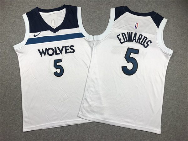 Youth Minnesota Timberwolves #5 Anthony Edwards White Association Edition Jersey(1)