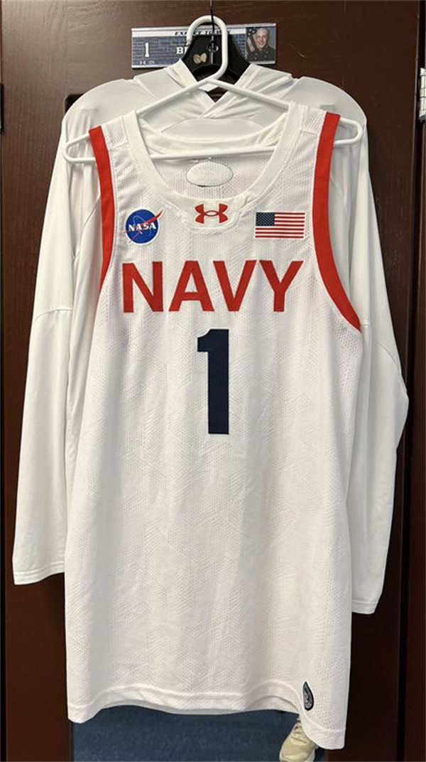 Mens Youth Navy Midshipmen Custom 2024 White NASA Uniform Basketball Jersey