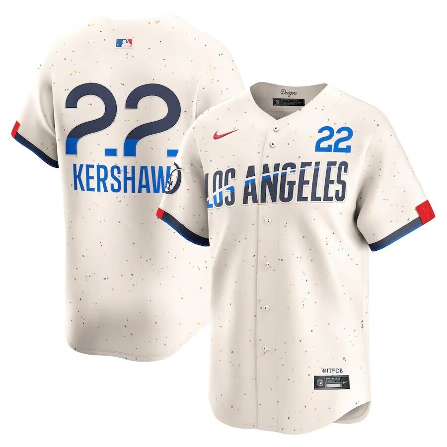 Mens Los Angeles Dodgers #22 Clayton Kershaw 2024 City Connect Limited Player Jersey - Cream (17)