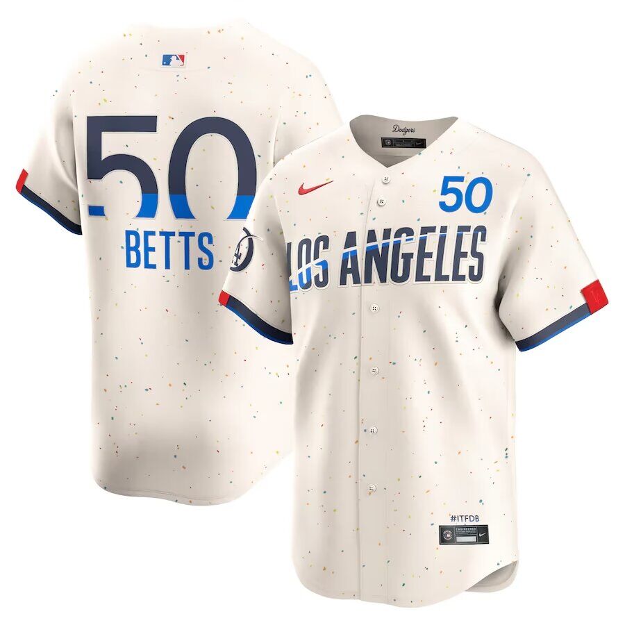Mens Los Angeles Dodgers #50 Mookie Betts 2024 City Connect Limited Player Jersey - Cream (15)