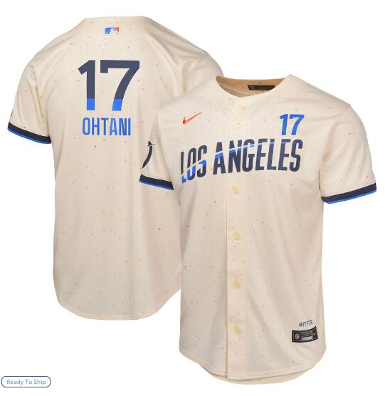 Youth Los Angeles Dodgers #17 Shohei Ohtani 2024 City Connect Limited Player Jersey - Cream (13)
