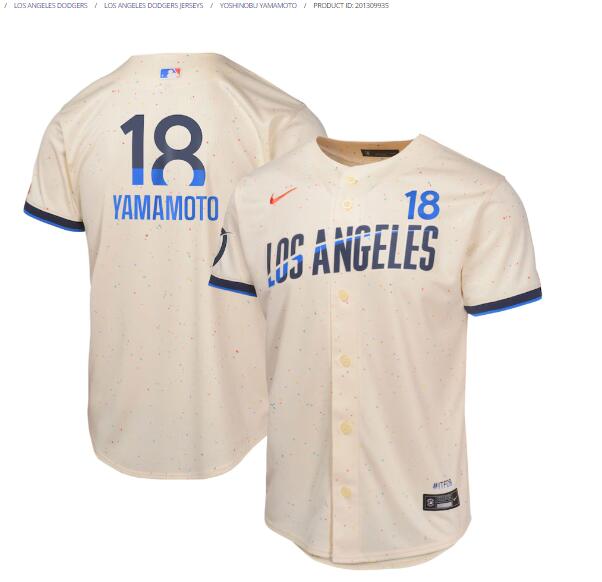 Youth Los Angeles Dodgers #18 Yoshinobu Yamamoto 2024 City Connect Limited Player Jersey - Cream (3)