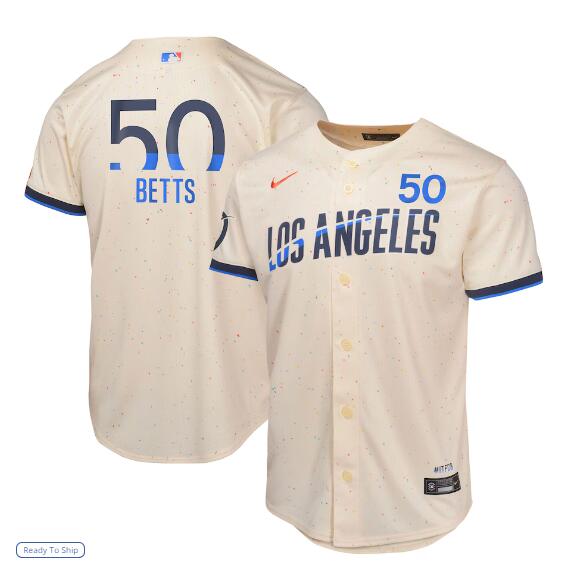 Youth Los Angeles Dodgers #50 Mookie Betts 2024 City Connect Limited Player Jersey - Cream (9)
