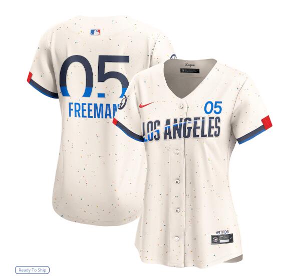 Womens Los Angeles Dodgers #5 Freddie Freeman 2024 City Connect Limited Player Jersey - Cream (7)